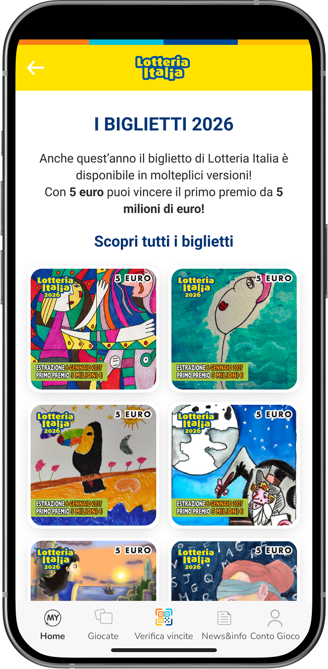 Biglietti Lotteria Italia 2026 disponibili su app My Lotteries